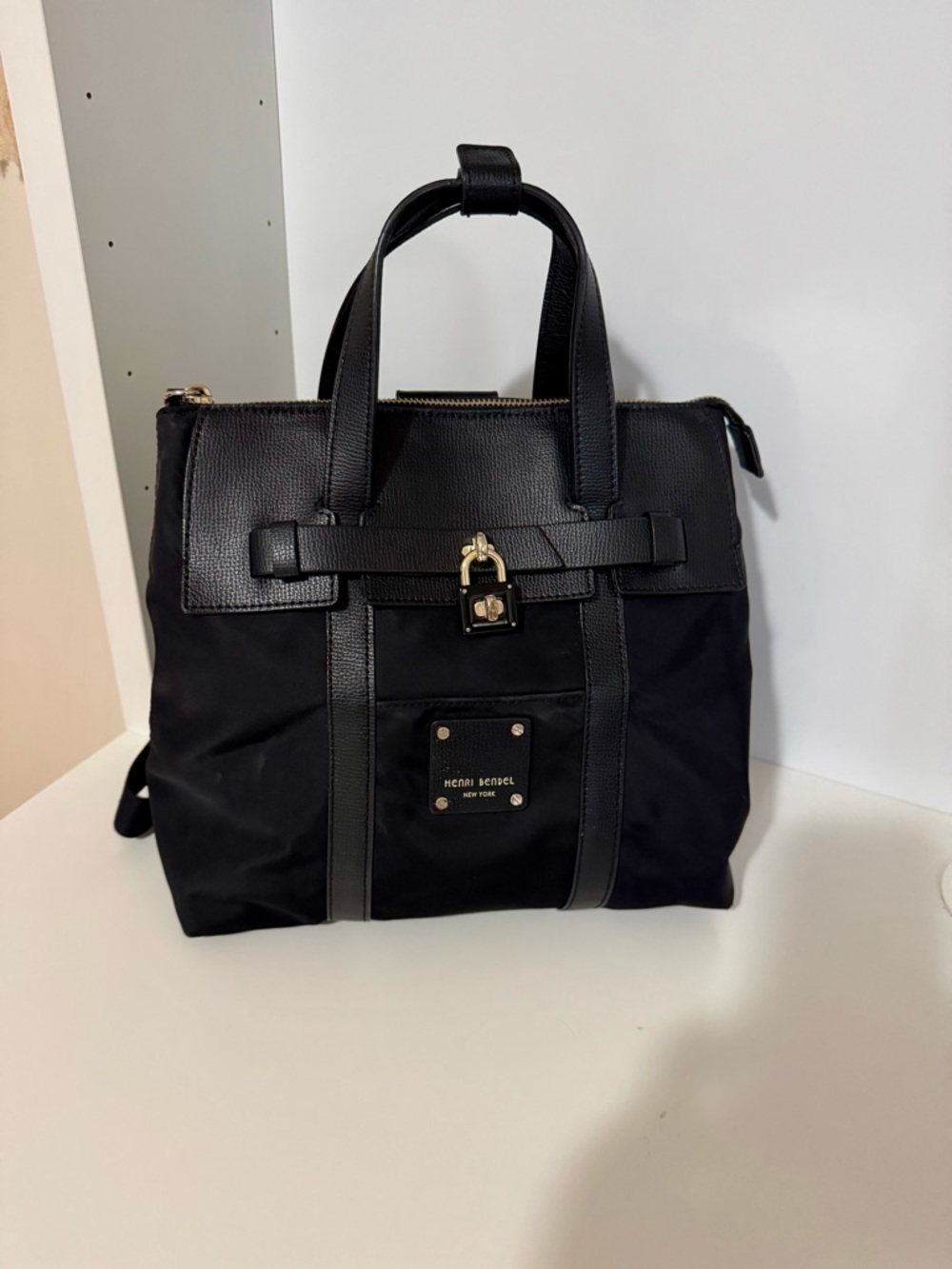 henri bendel Black Nylon & Leather Backpack Tote